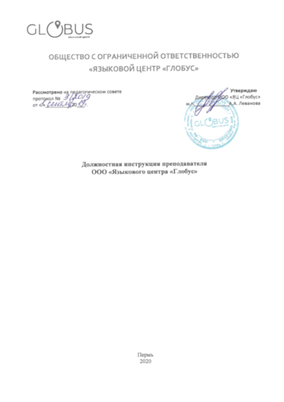 а) Должностная инструкция преподавателя